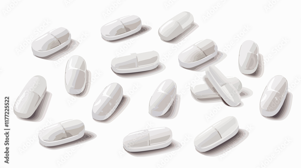 Realistic White Pills and Long Grey Capsules with Solution Realistic White Pills and Long Grey Capsules with Solution