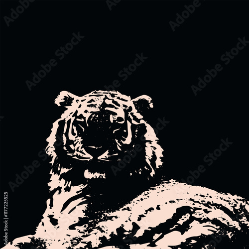 This high-contrast illustration captures the fierce and majestic nature of a tiger through a striking black and white minimalist style