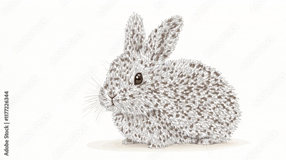 Obraz premium Whimsical Ink Drawing of a Fluffy Bunny