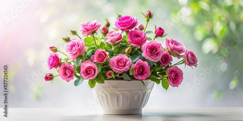 Wallpaper Mural A vibrant pink rose bush blooms, its ethereal beauty captured in a long exposure, set against a stark white backdrop. Torontodigital.ca
