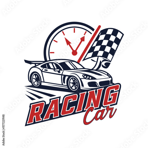 Stylized Sports Car Racing Concept Logo with Speedometer and Checkered Flag