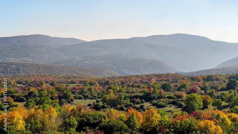 Autumn Nature Colorful Landscape in Epirus Mountains Greece, Picture Animation Autumn Nature Colorful Landscape in Epirus Mountains Greece, Picture Animation