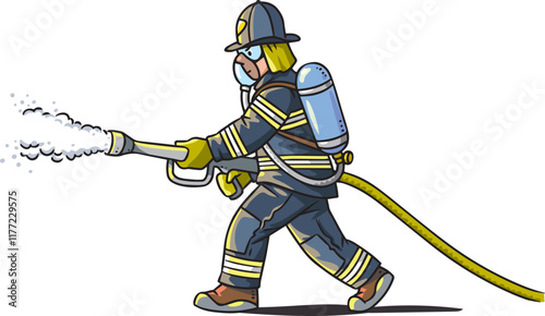 Firefighter or fireman with a fire hose.