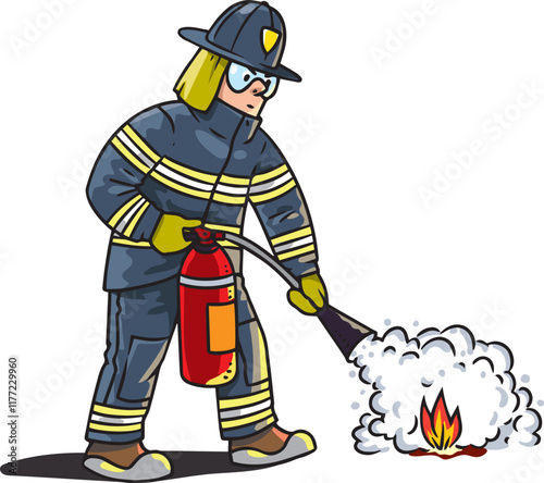 Firefighter with a fire extinguisher