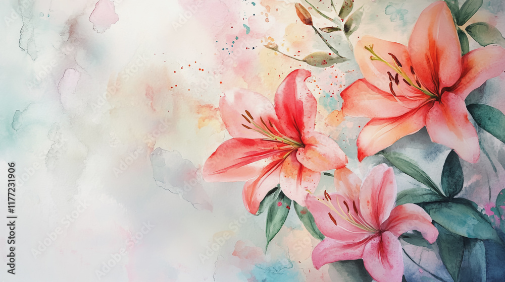 Obraz premium wedding invitation card background vector. Minimal hand painted watercolor botanical flowers texture template background. Design for wedding, vip cover, poster, rsvp moderncard.Valentine's Day