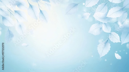 Serenity in Soft Blue: Delicate Leaves Against a Gentle Background of Dreamy Pastels and Light Bokeh Effects for Tranquil Designs
