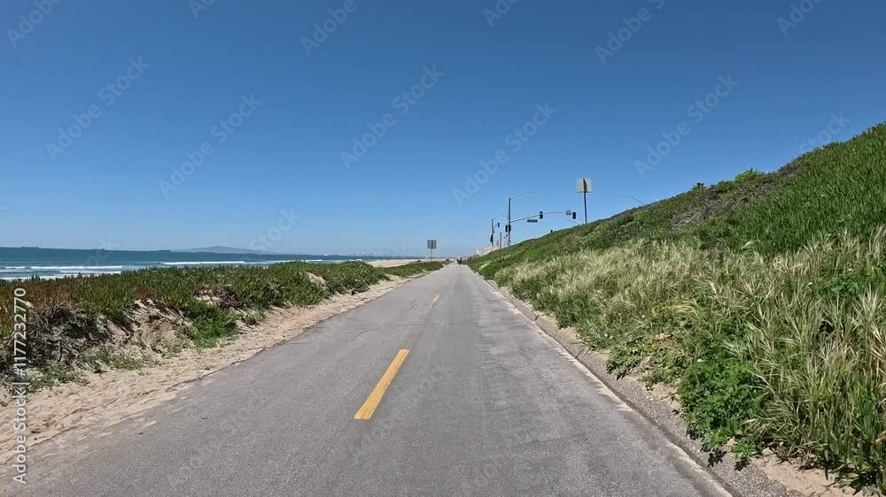 Huntington Beach California Bike Trail with views of the beach and Pacific Ocean. Huntington Beach California Bike Trail with views of the beach and Pacific Ocean.
