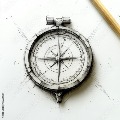 Compass for drawing circles sketched in precise detail with shading and highlights photo