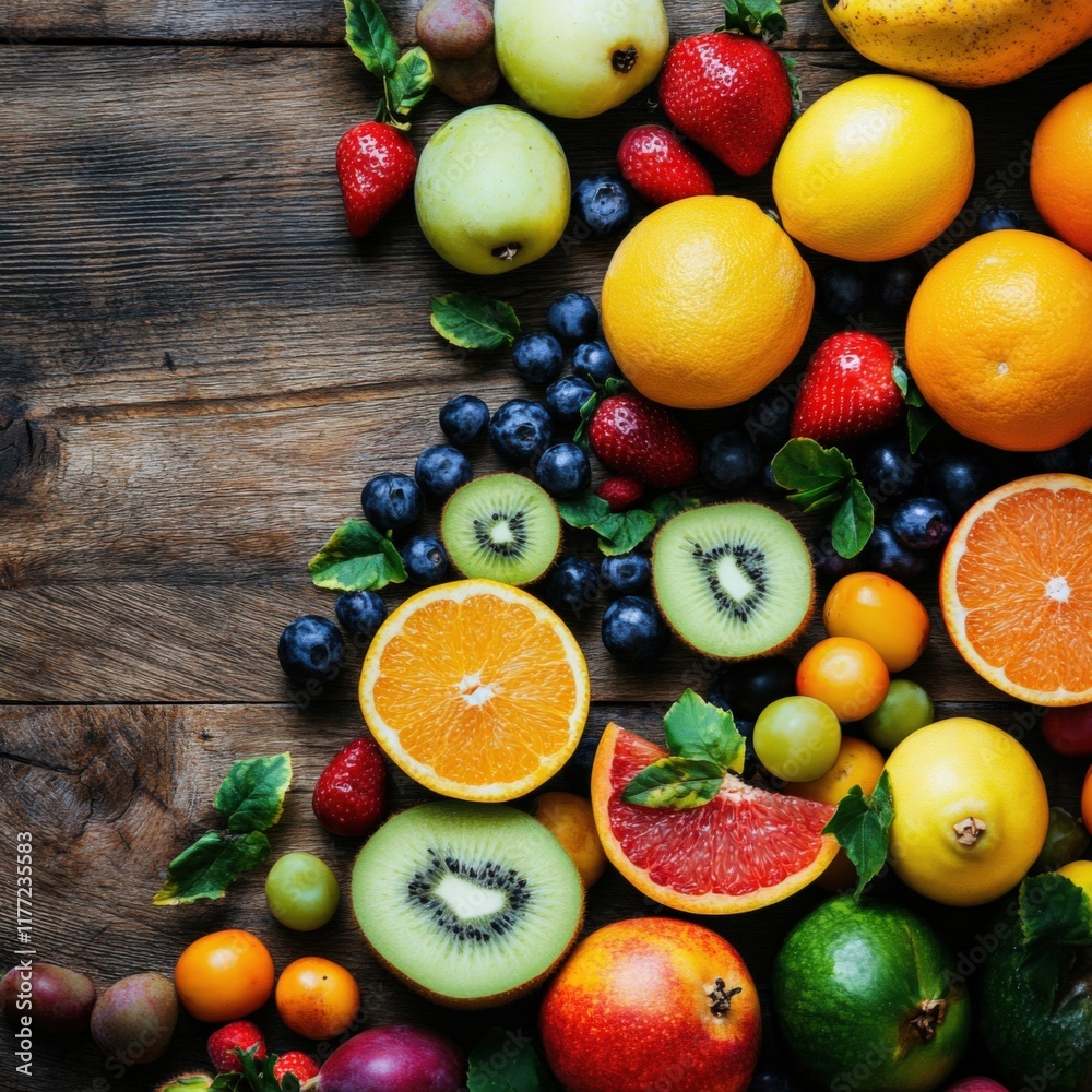 Fresh fruit on a wooden table Fresh fruit on a wooden table