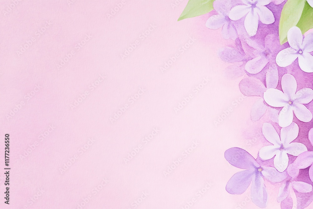 Delicate Floral Background with Soft Purple Flowers on Light Pink Surface Delicate Floral Background with Soft Purple Flowers on Light Pink Surface