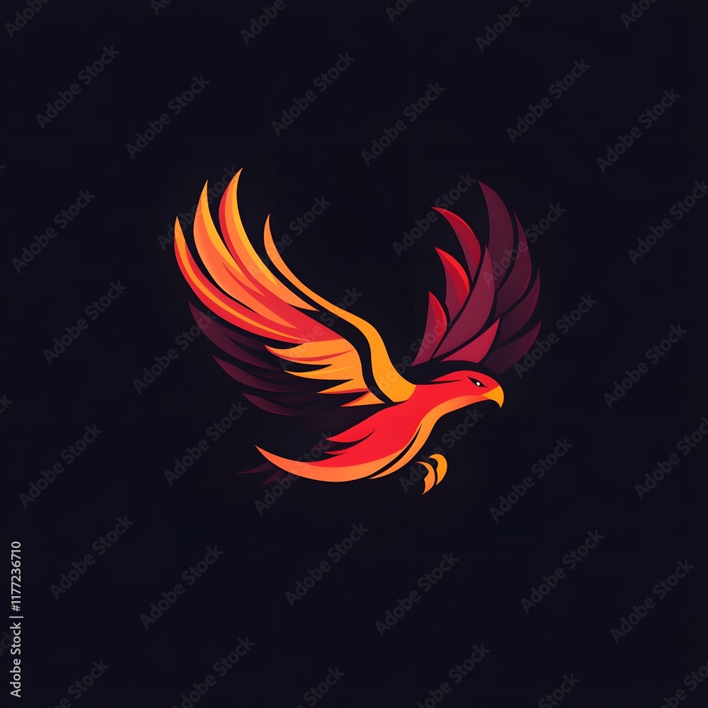Fototapeta premium Dynamic illustration of a vibrant phoenix soaring through a dark background