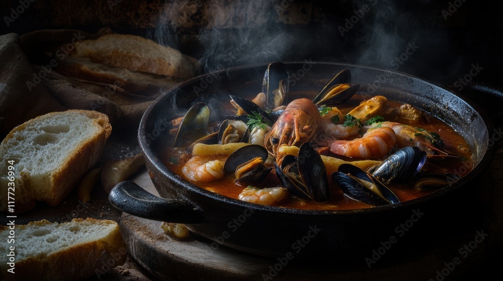Seafood soup with shrimps, mussels, prawns and mussels. Bouillabaisse Seafood soup with shrimps, mussels, prawns and mussels. Bouillabaisse