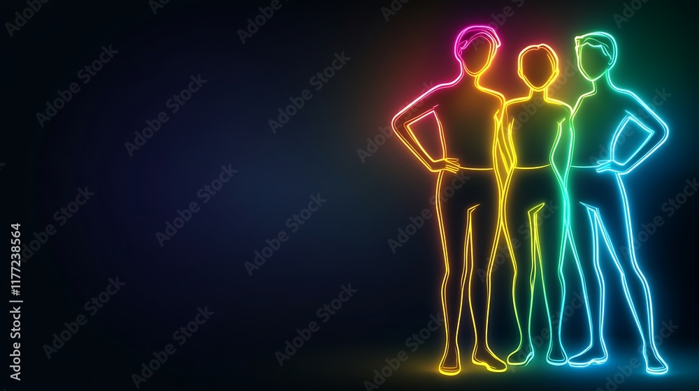 Neon Rainbow Figures Stand Together in Unity Neon Rainbow Figures Stand Together in Unity
