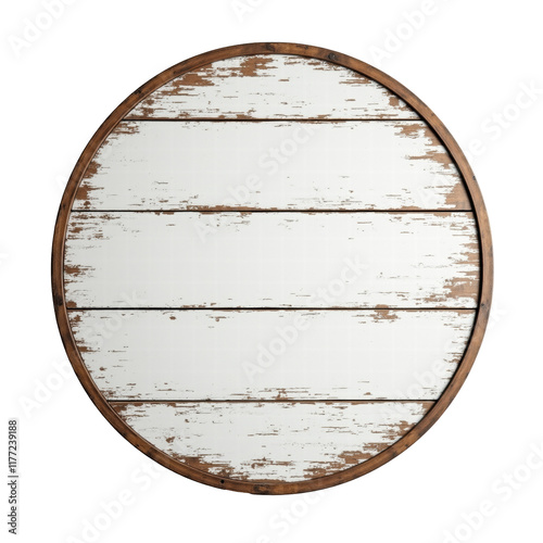 Old wooden sign circle on transparent background, PNG file. Generative AI