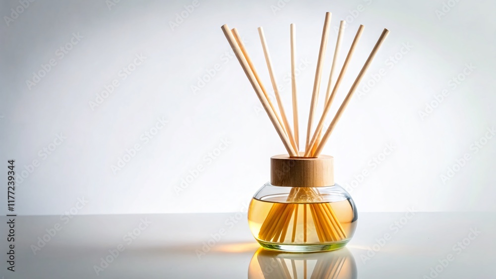 Aromatic Reed Diffuser, Essential Oil Diffuser, Home Fragrance, Room Scent, Medium Shot, White Background Aromatic Reed Diffuser, Essential Oil Diffuser, Home Fragrance, Room Scent, Medium Shot, White Background