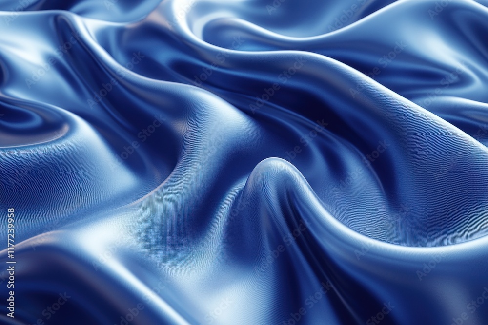 Fototapeta premium Flowing blue silk fabric draped background, ideal for luxury product presentations or elegant website backdrop