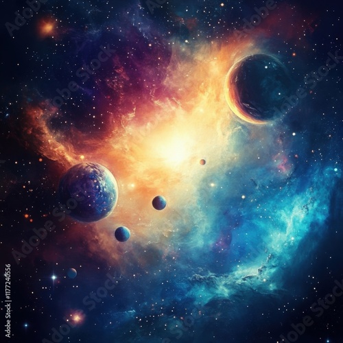 space scene with planets and nebula