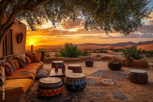 Sunset over sand dunes in the desert