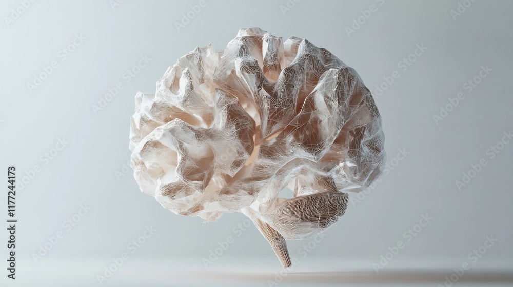 Creative polygonal brain on virtual screen. AI and success concept. 3D Rendering