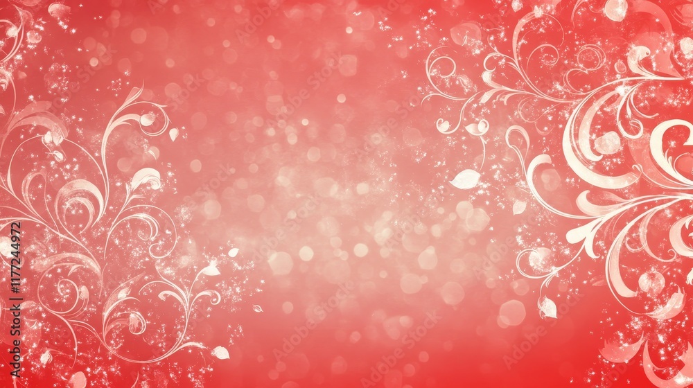 Red Romantic Swirls Gradient Background with Sparkling Glitter Accents and Text Copy Space Red Romantic Swirls Gradient Background with Sparkling Glitter Accents and Text Copy Space