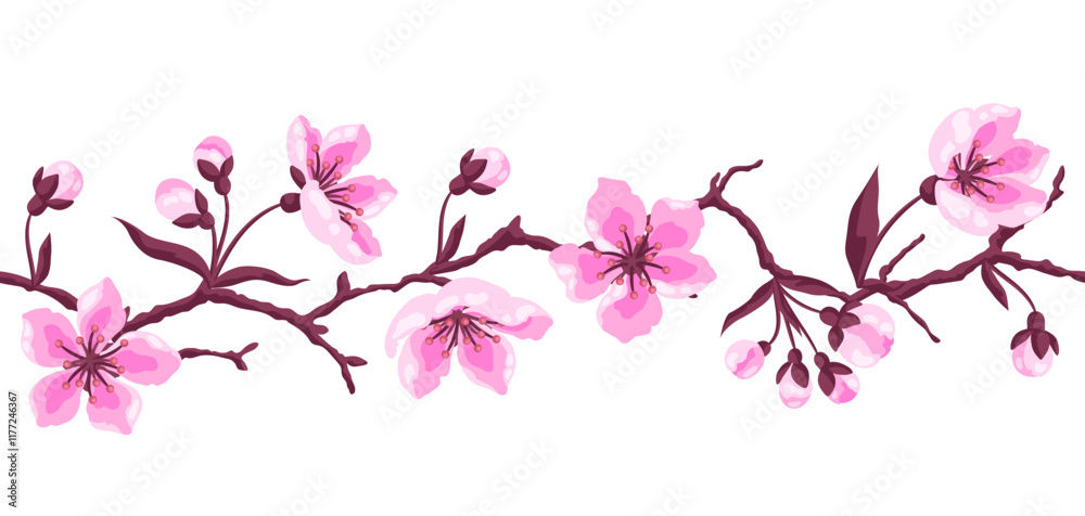 Pattern with spring flowers. Apple, sakura or cherry blossom. Beautiful decorative blooming plants. Pattern with spring flowers. Apple, sakura or cherry blossom. Beautiful decorative blooming plants.