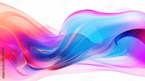 Iridescent swirling patterns in neon hues, forming a dynamic and fluid background isolated on white background