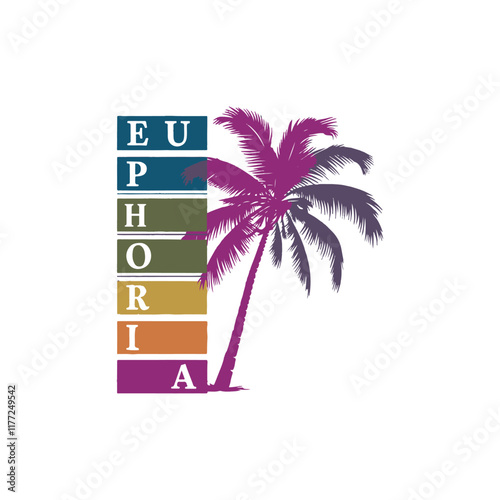 Summer Beach Euphoria Palm Tree T-shirt Vector Design, Summer Beach Euphoria Palm Tree T-shirt