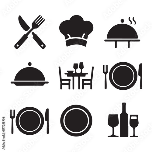 Vector illustration silhouette icon set focused on catering and dining