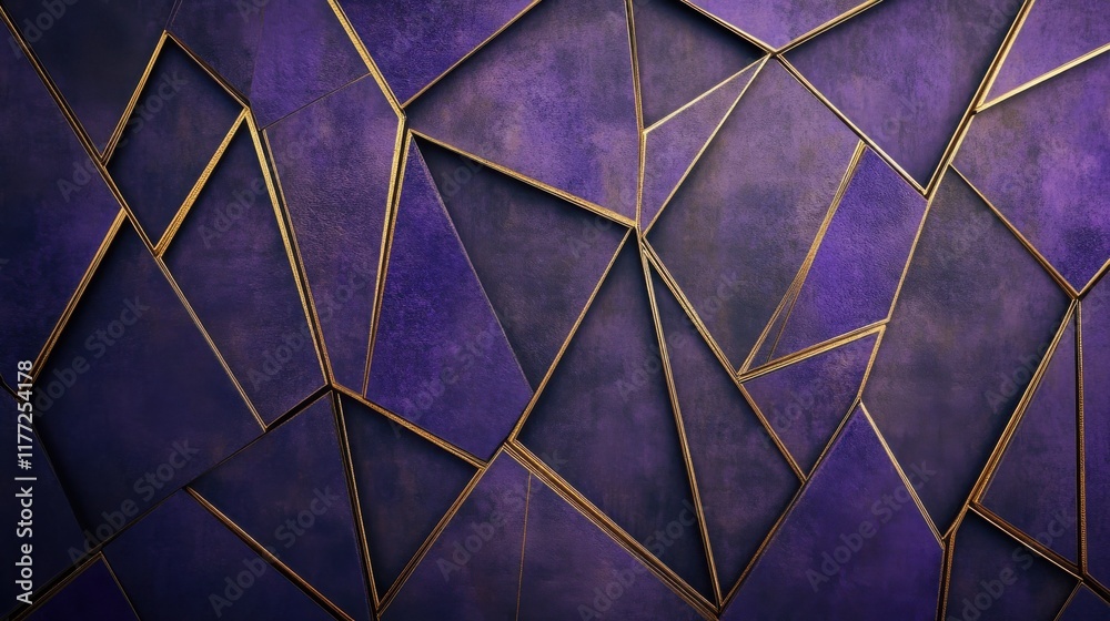 Abstract geometric design with purple and gold angular patterns Abstract geometric design with purple and gold angular patterns