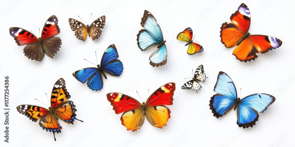 Fototapeta premium Vibrant collection of butterflies displayed together showcasing diverse colors and patterns in a visually striking arrangement