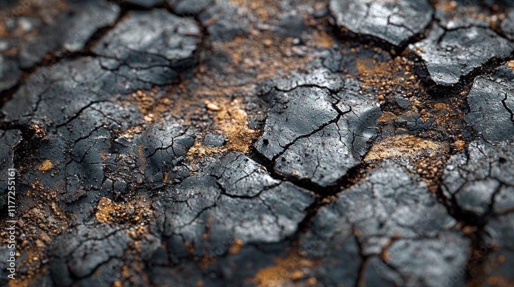 Cracked dry earth with gold flecks in desert landscape, climate change concept Cracked dry earth with gold flecks in desert landscape, climate change concept