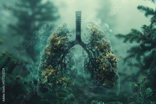 visualization of lungs in the form of trees, symbolizing life and the relationship between nature and man. photo