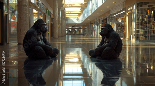 “Shadows of the Wild: Gorillas Roam the Mall Ruins” photo