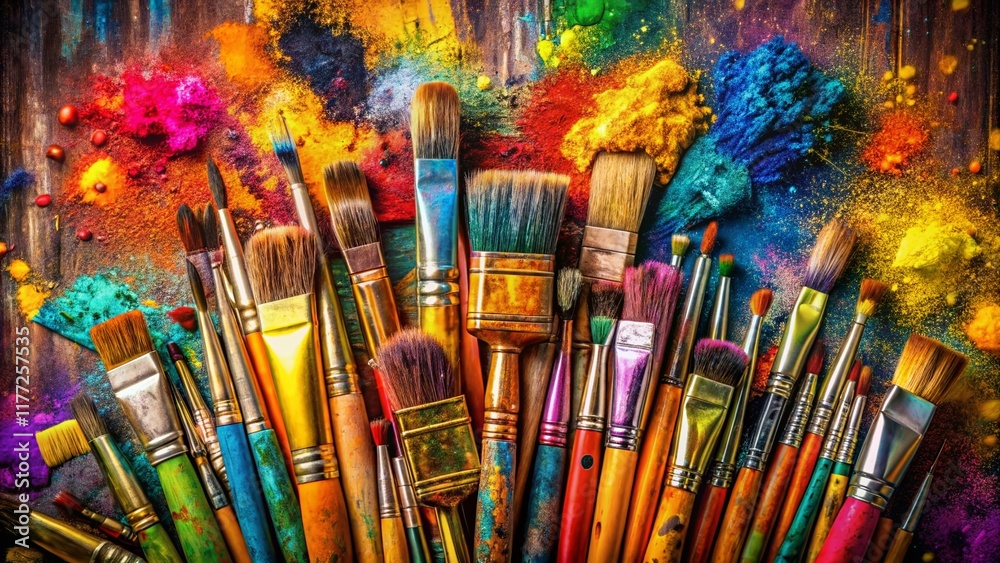 Fototapeta premium Big Bundle Paint Brush Set Collection: Grunge, Ink, Acrylic, Artistic Black Paintbrushes