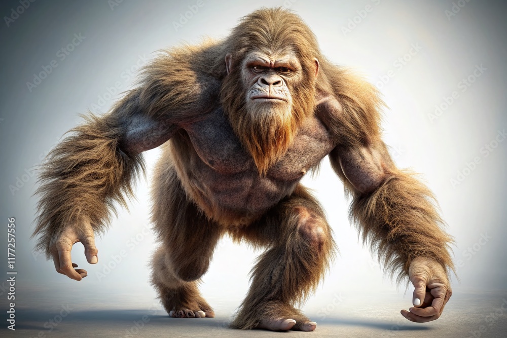 Fototapeta premium Bigfoot Sasquatch Walking White Background Stock Photo