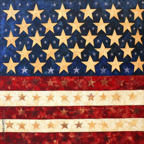 An abstract painting of an american flag