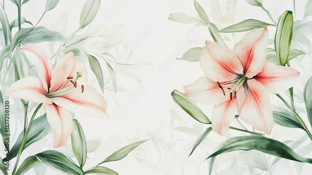 Obraz premium Elegant wedding invitation card background vector. Minimal hand painted watercolor botanical flowers texture template background. Design for wedding, vip cover, poster, rsvp moderncard.Valentine's Day