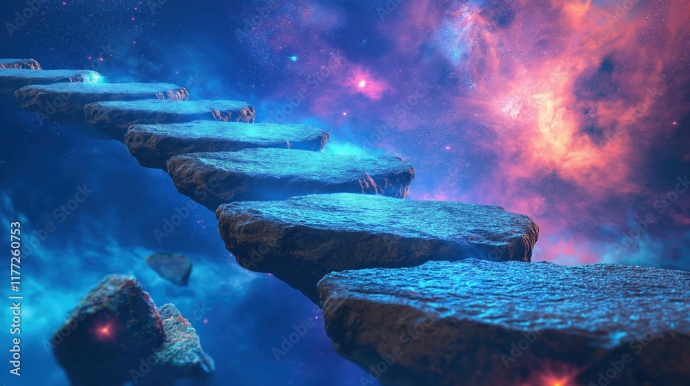 Naklejka premium Surreal landscape with illuminated stone bridge