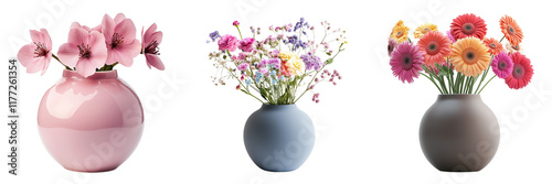 Wallpaper Mural Set of A delicate pink glass vase with pale pink flowers, set against a simple white backdrop, emphasizing elegance and simplicity on transparent png background Torontodigital.ca