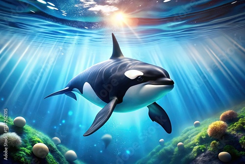 Majestic Killer Whale Underwater, Deep Ocean Predator, Orca in High Definition photo