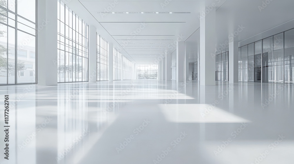 Large, bright hall in the business center 3D Render Large, bright hall in the business center 3D Render