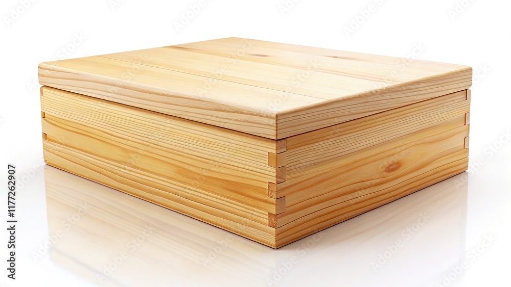 Minimalist Light Wooden Box, Isolated on White Background - Stock Photo Minimalist Light Wooden Box, Isolated on White Background - Stock Photo