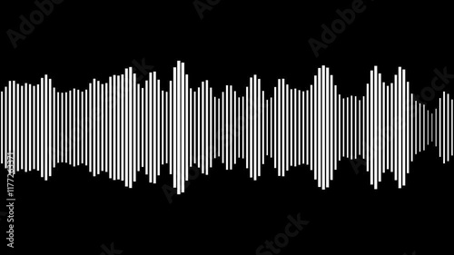 A dynamic, looping animation of audio waves pulses across the screen, with smooth, flowing lines that expand and contract, representing sound frequencies and rhythmic beats.