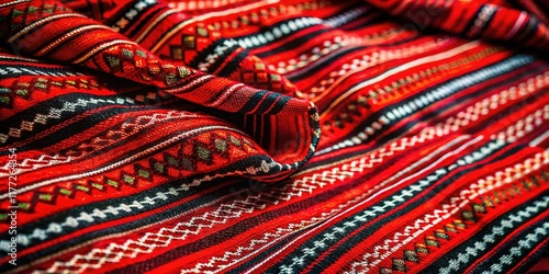 Night Photography: Red & Black Al Sadu Textile Pattern, Authentic Saudi Arabian Design