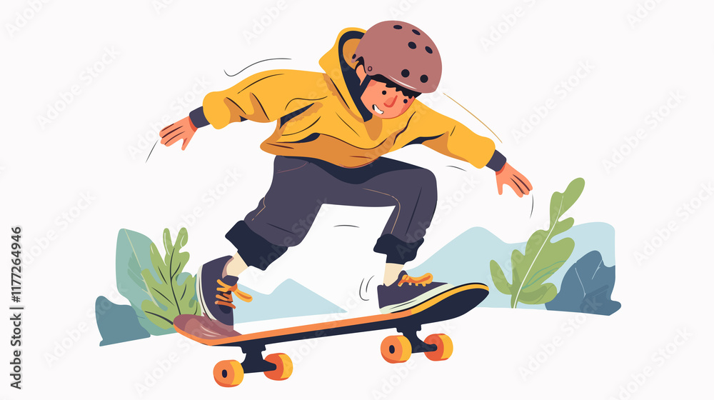 Fototapeta premium Young Man Skateboarding Outdoors: Modern Fun Activity