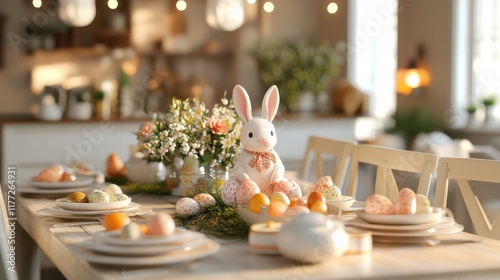 Festive decoration of the easter kitchen and table photo