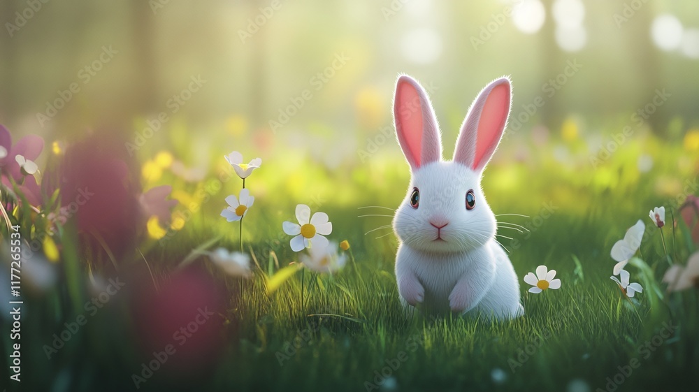 Fototapeta premium cute bunny in the meadow on a spring day