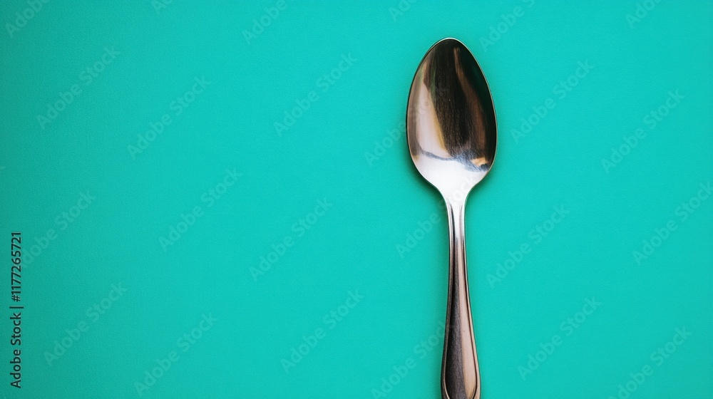 A modern flatware set including a spoon on a vibrant green background