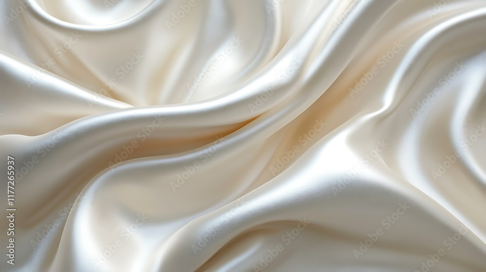 Fototapeta premium Creamy silk fabric texture, elegant waves, luxurious drape, background design.