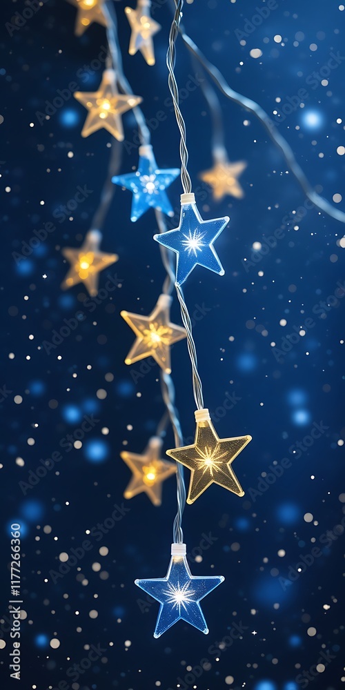 Fototapeta premium Star lights glimmers against a serene blue background, creating a tranquil and enchanting atmosphere